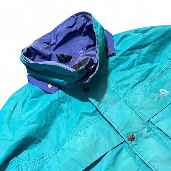 Vintage Made in USA North Face Blue Light Blue Teal Coat Jacket Gore Tex Sz L - Picture 1 of 7